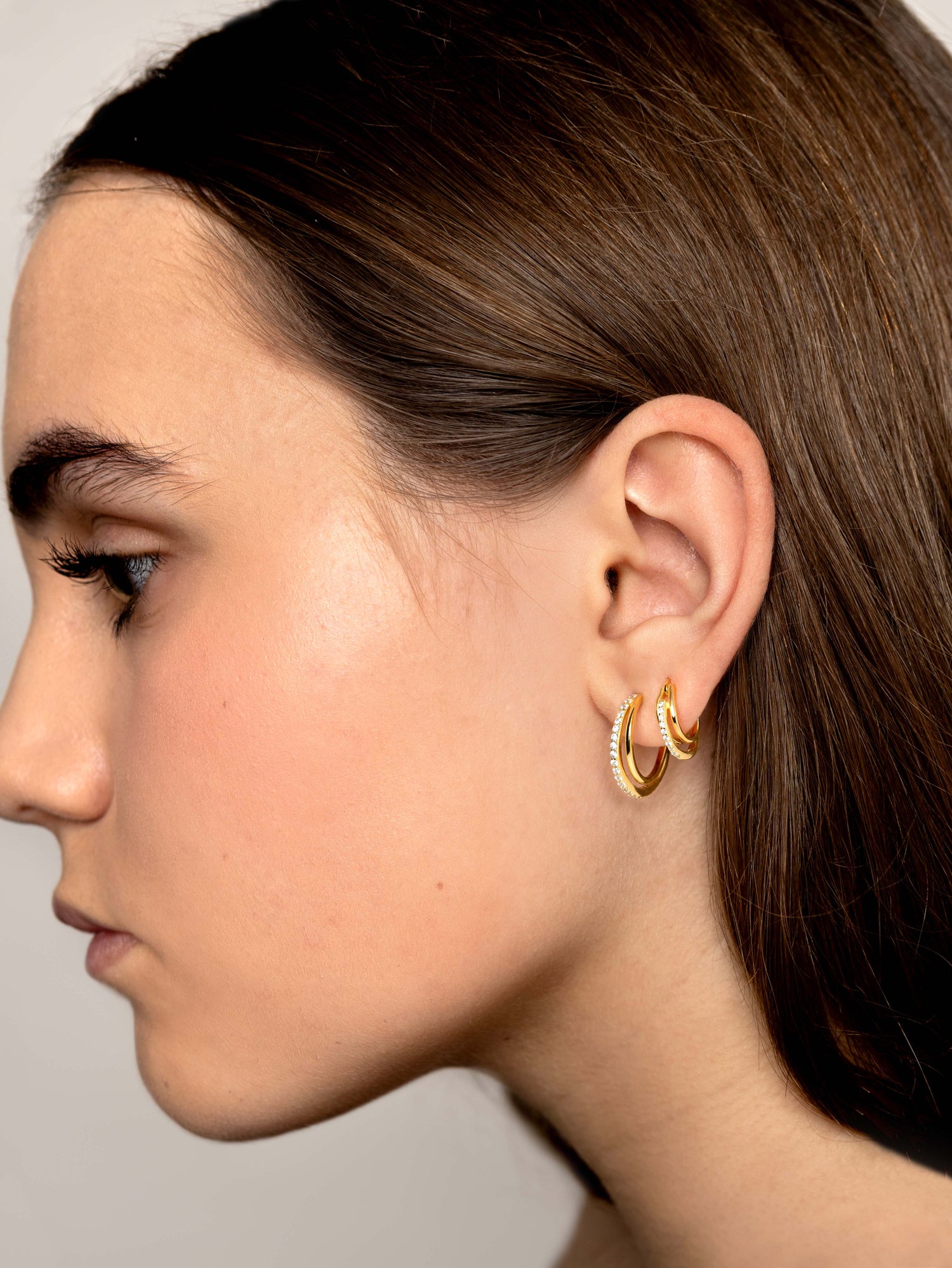 sterling silver gold plated hoops with cubic zirconia stones