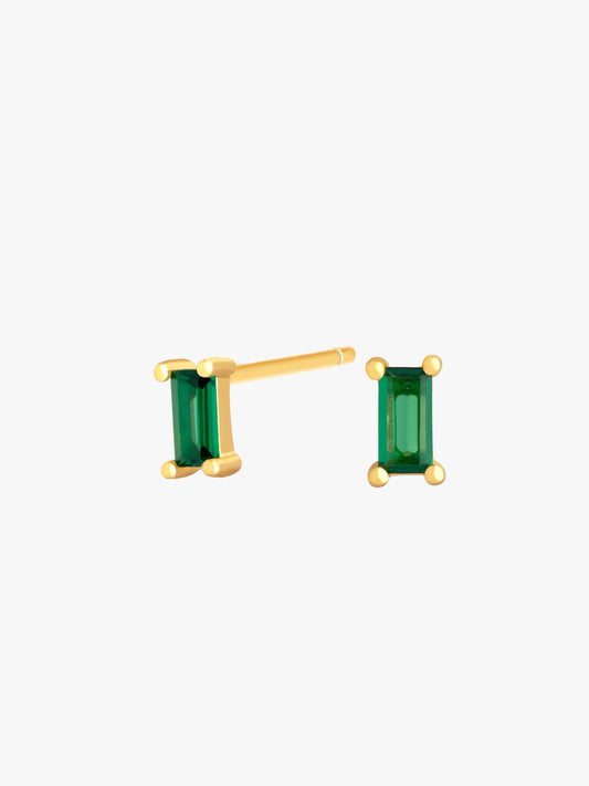 Green Baguette Stud Earrings Gold